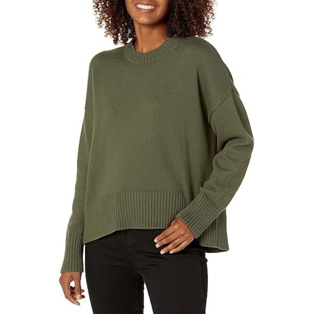 Daily Ritual Women's Olive Green 100% Cotton Crewneck Relaxed Knit Sweater XL